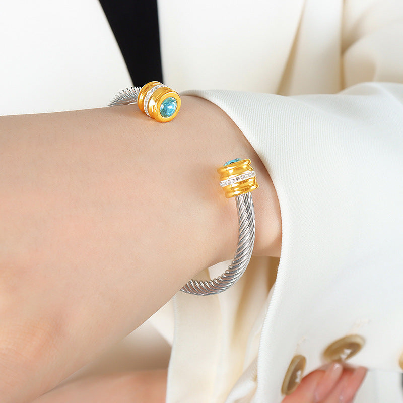 Personalized Birthstone Ends Twist Cuff Bracelets
