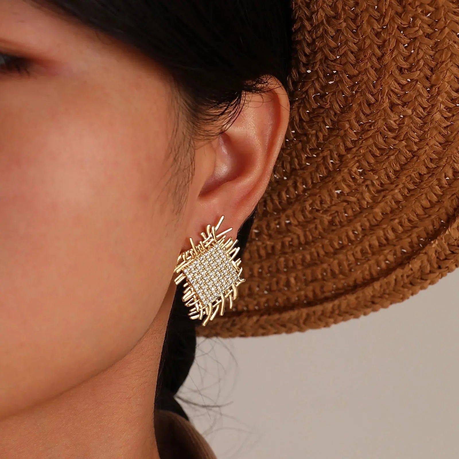 14k Braided Diamond Square Earrings