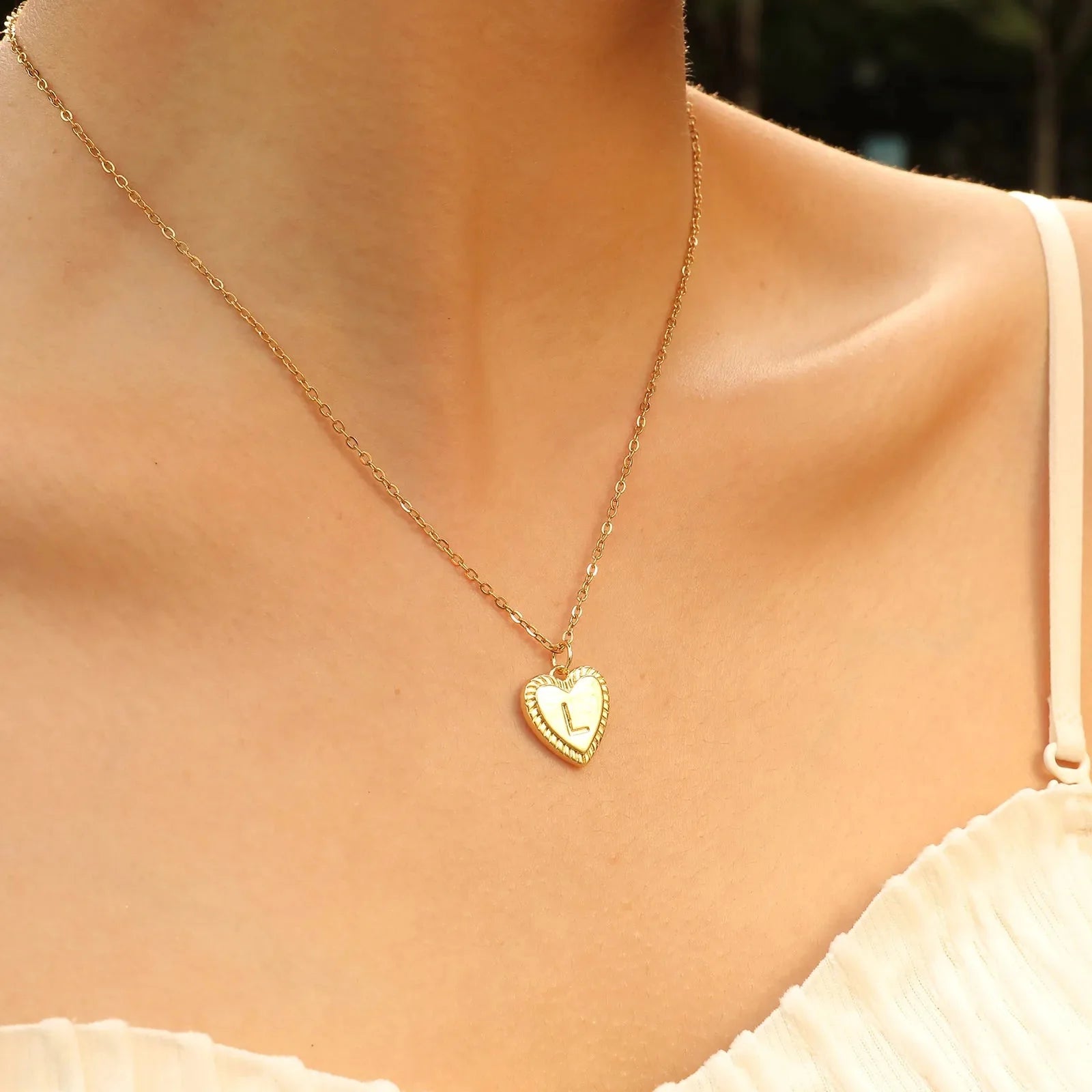 14k Dainty Heart Pendant Letter Initial Necklace