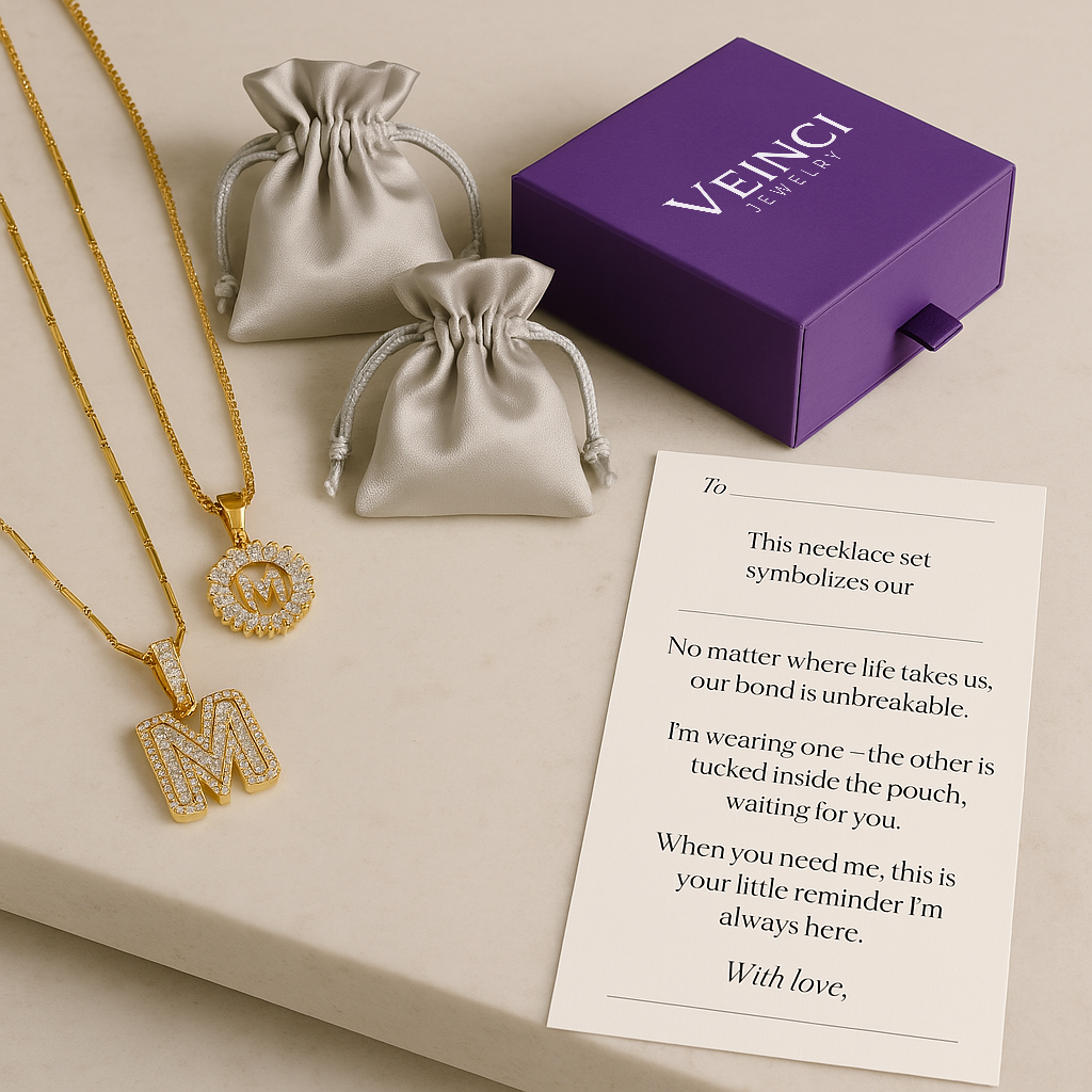 Keep & Share: 2pc 14k Diamond Letter Initial Necklaces