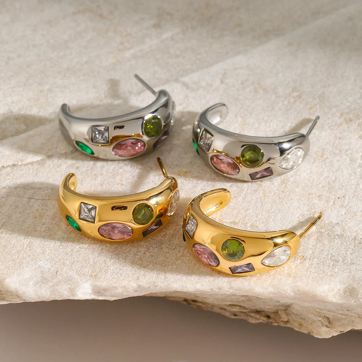 Gem Mine Crescent Moon Stud Earrings