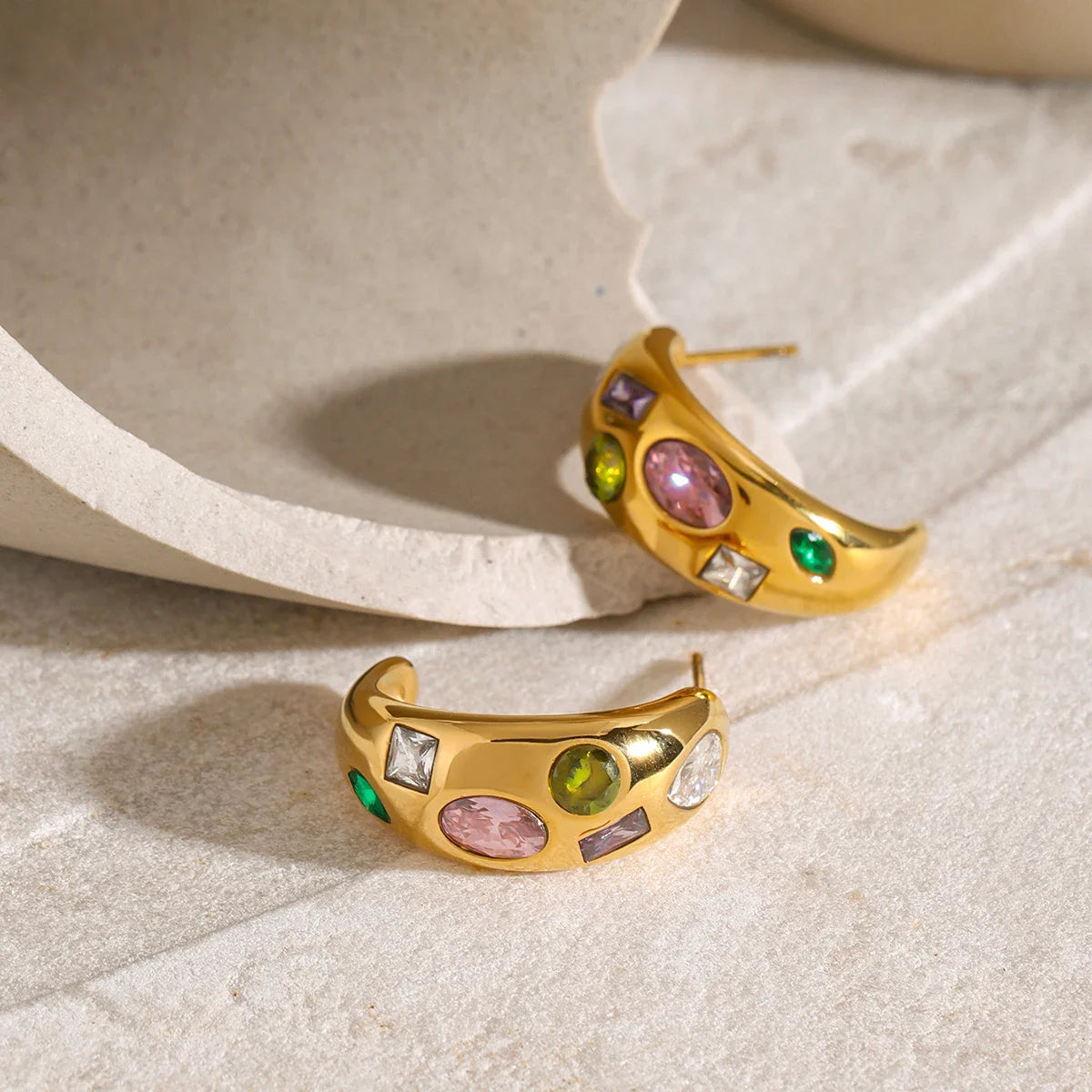 Gem Mine Crescent Moon Stud Earrings