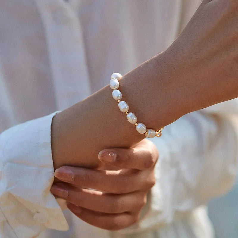 Boho Gold Accented Pearl Bracelets