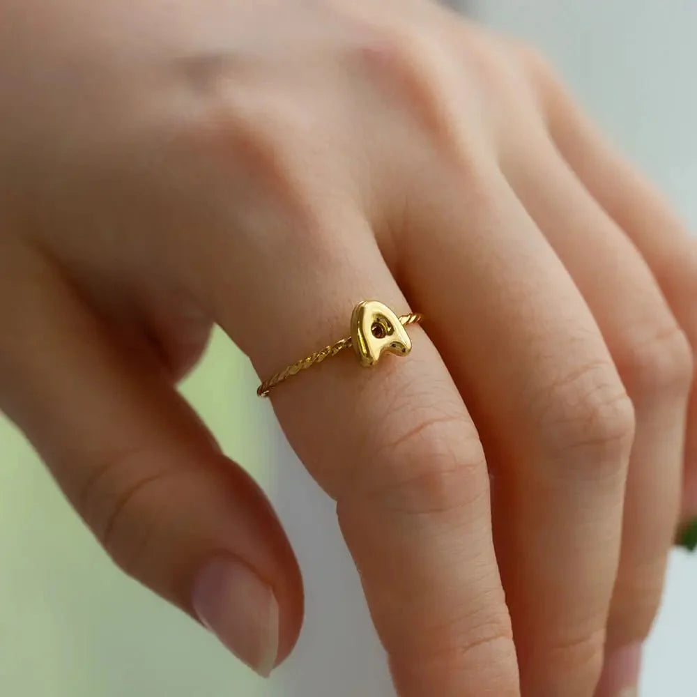 Dainty Adjustable Bubble Letter Initial Ring