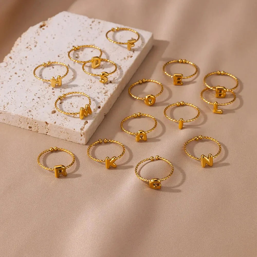 Dainty Adjustable Bubble Letter Initial Ring