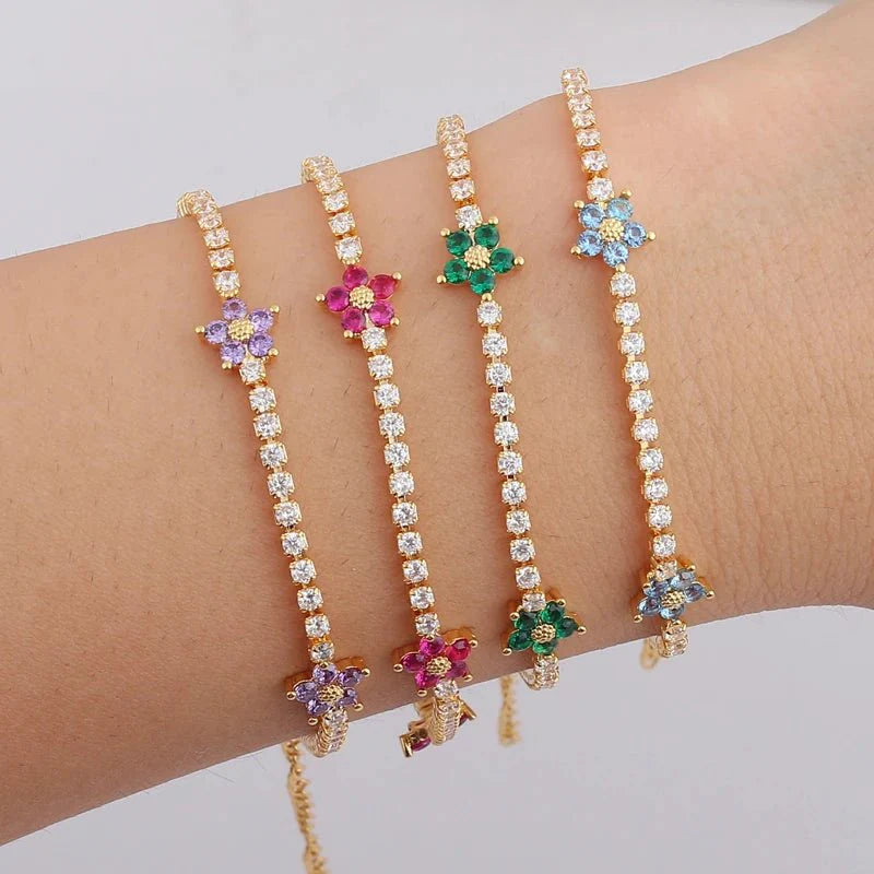 Dainty Diamond Floral Bracelets and Earrings