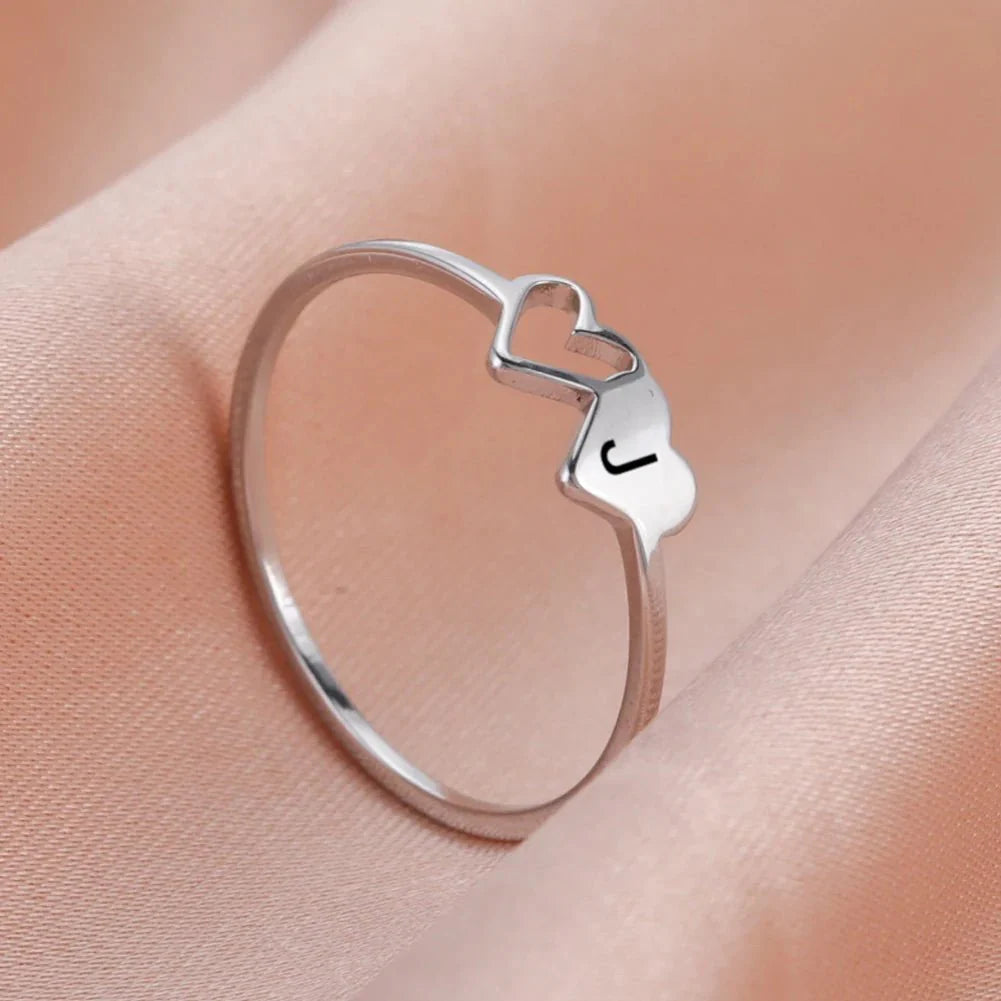 Dual Heart Letter Initial Ring