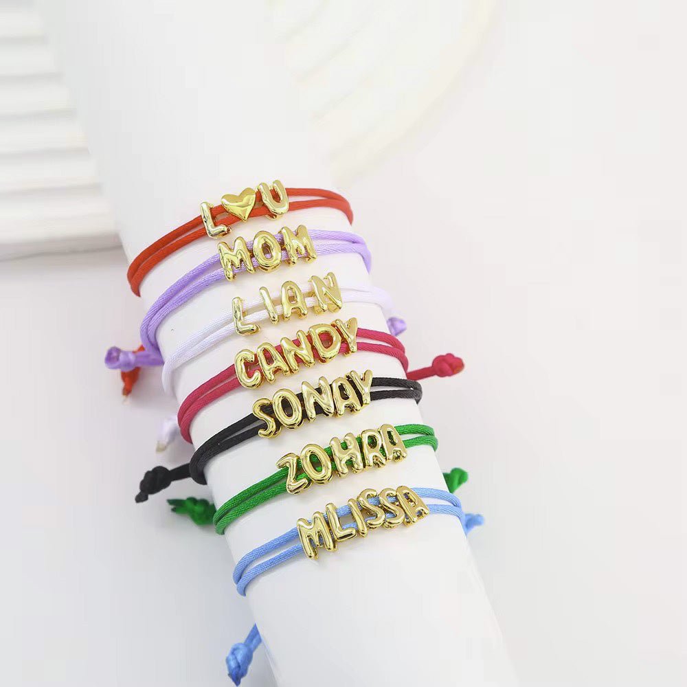 Personalized Bubble Name Layered Rope Bracelet