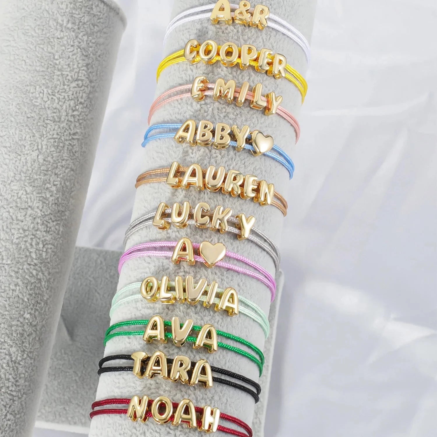 Personalized Bubble Name Layered Rope Bracelet