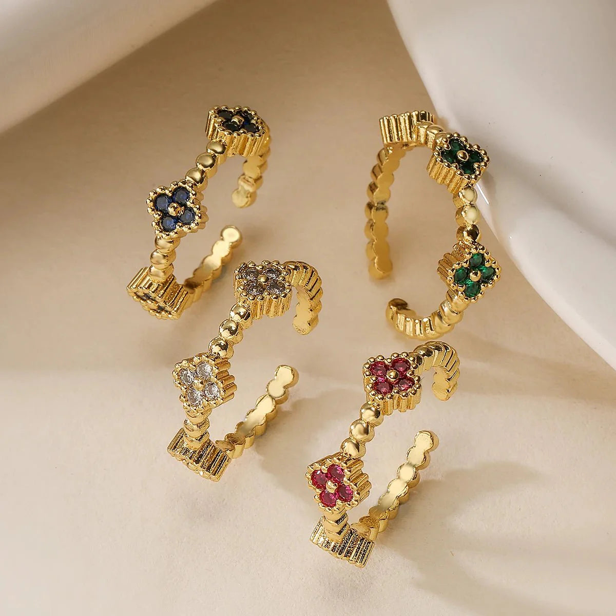 Resizable Trio Textured Floral Rings