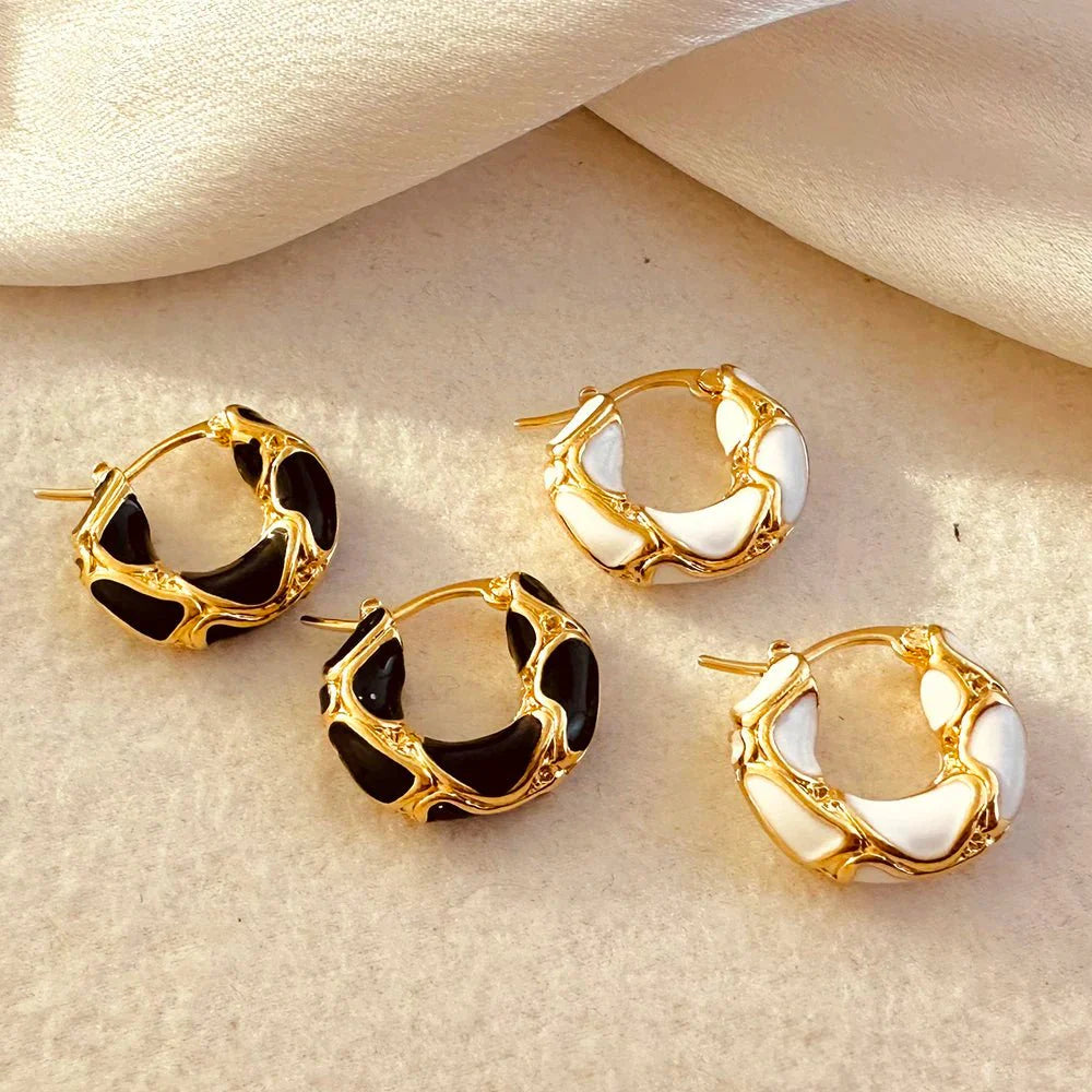 Textured Gold Contrast Hoop Earrings