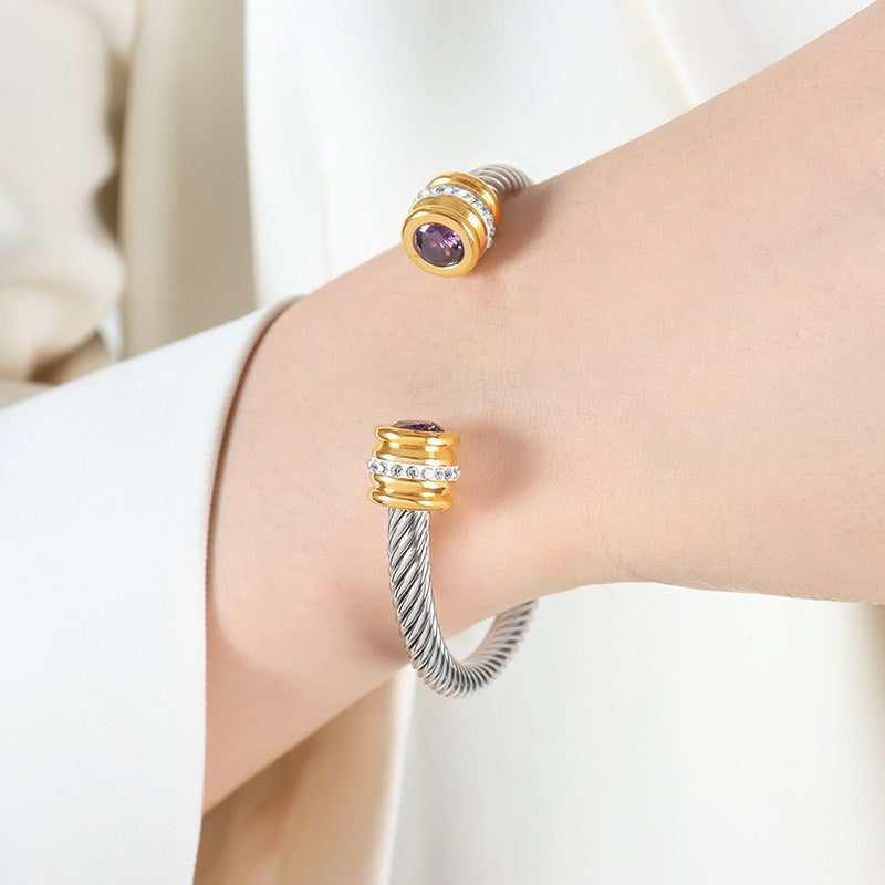 Personalized Birthstone Ends Twist Cuff Bracelets