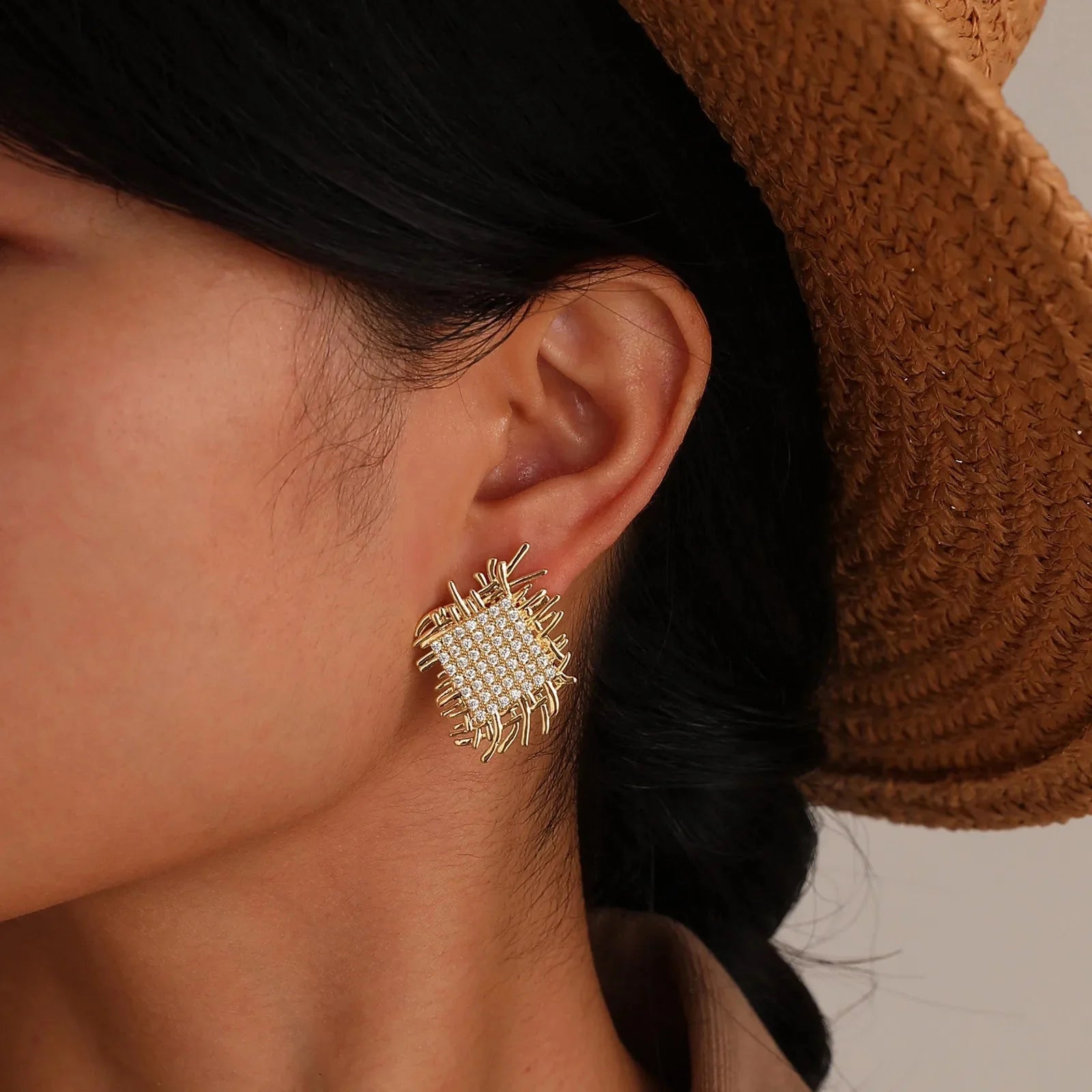 14k Braided Diamond Square Earrings