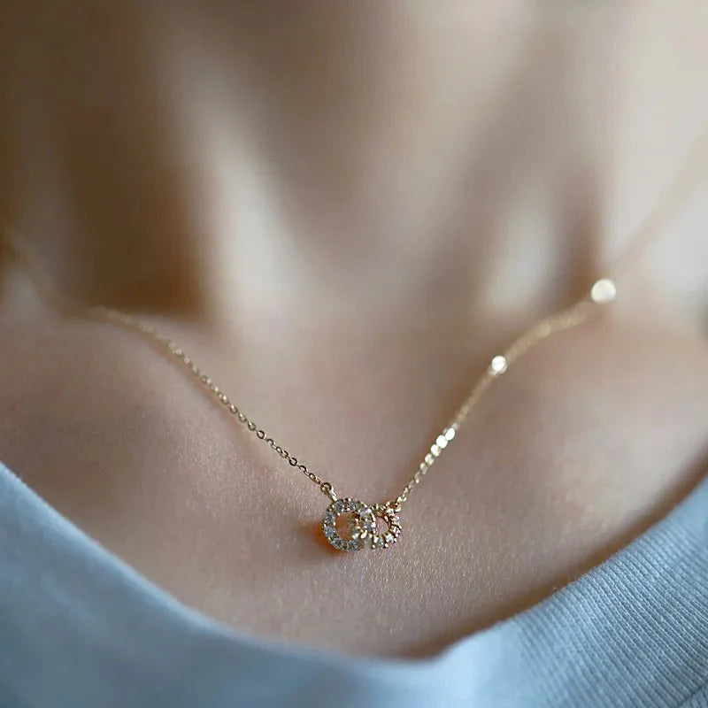 14K S925 Interlaced Diamond Circles Necklace