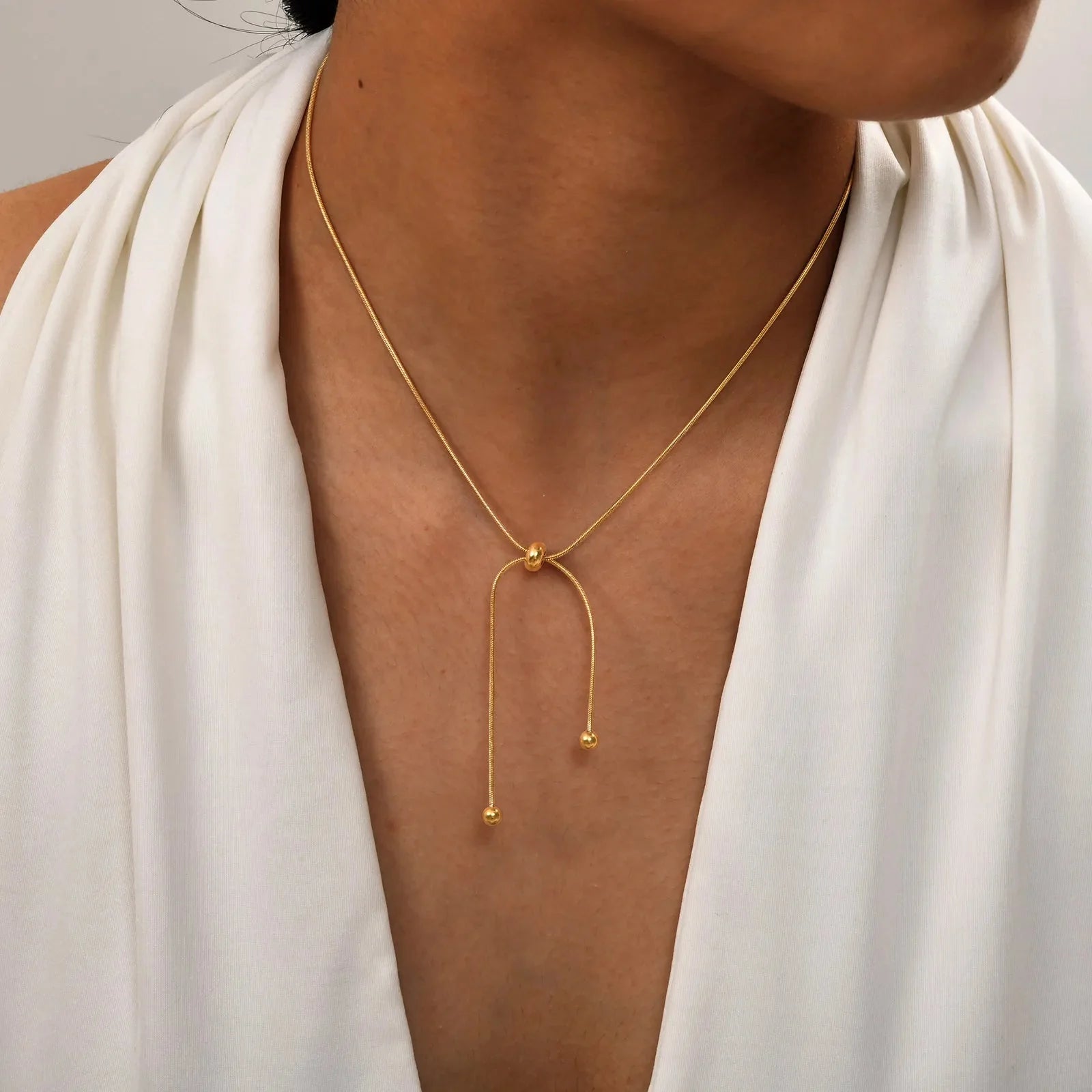 18k Adjustable Tassel Snake Chain Necklace