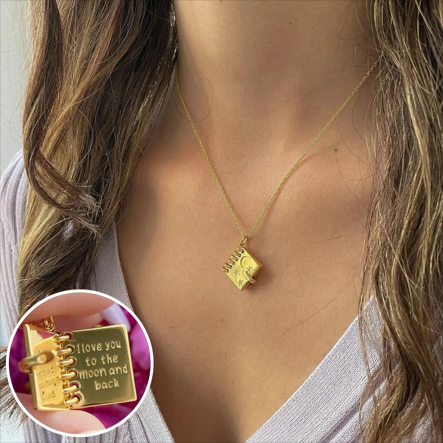 18k "I Love You To The Moon and Back" Booklet Necklace