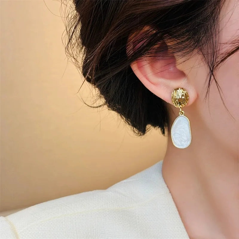 Textured Golden Enamel Earrings