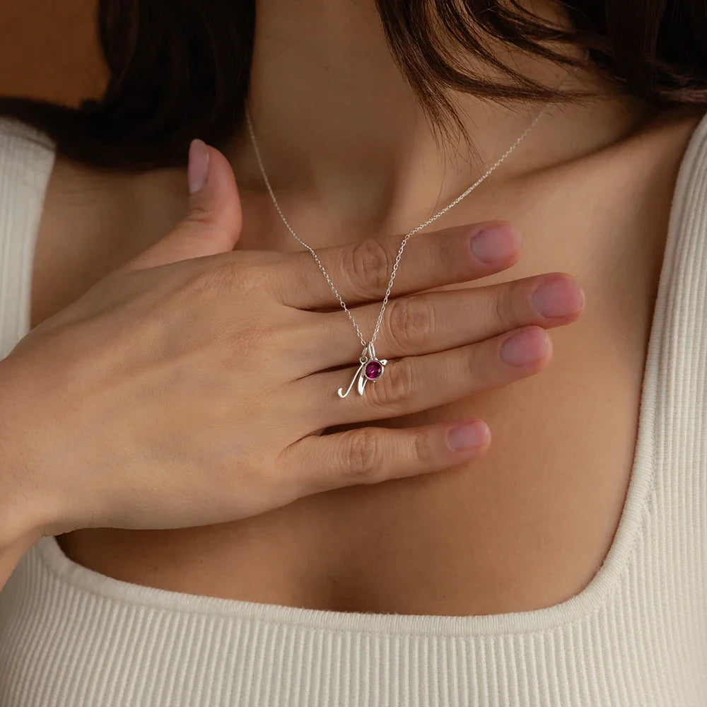 Dainty Cursive Heart Birthstone Letter Initial Necklace