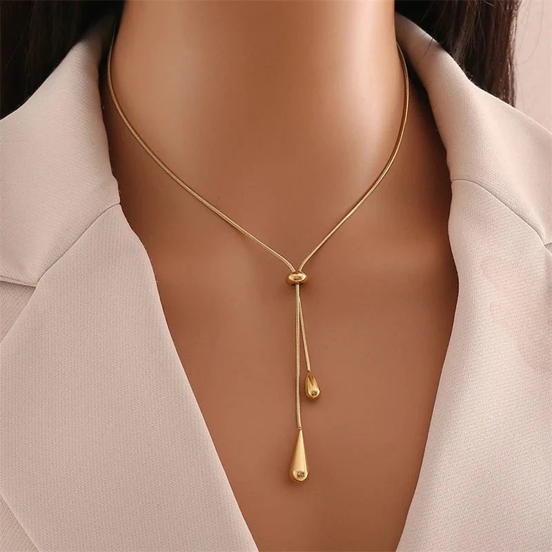 Adjustable Pull Droplet Lariat Necklace and Earrings