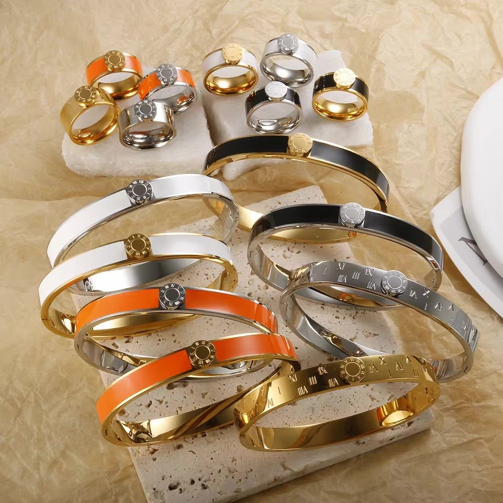 Classy Roman Numeral Bangle Bracelet and Rings