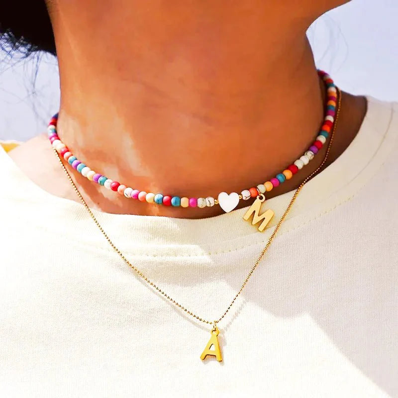 Colorful Beaded Initial Choker Necklace