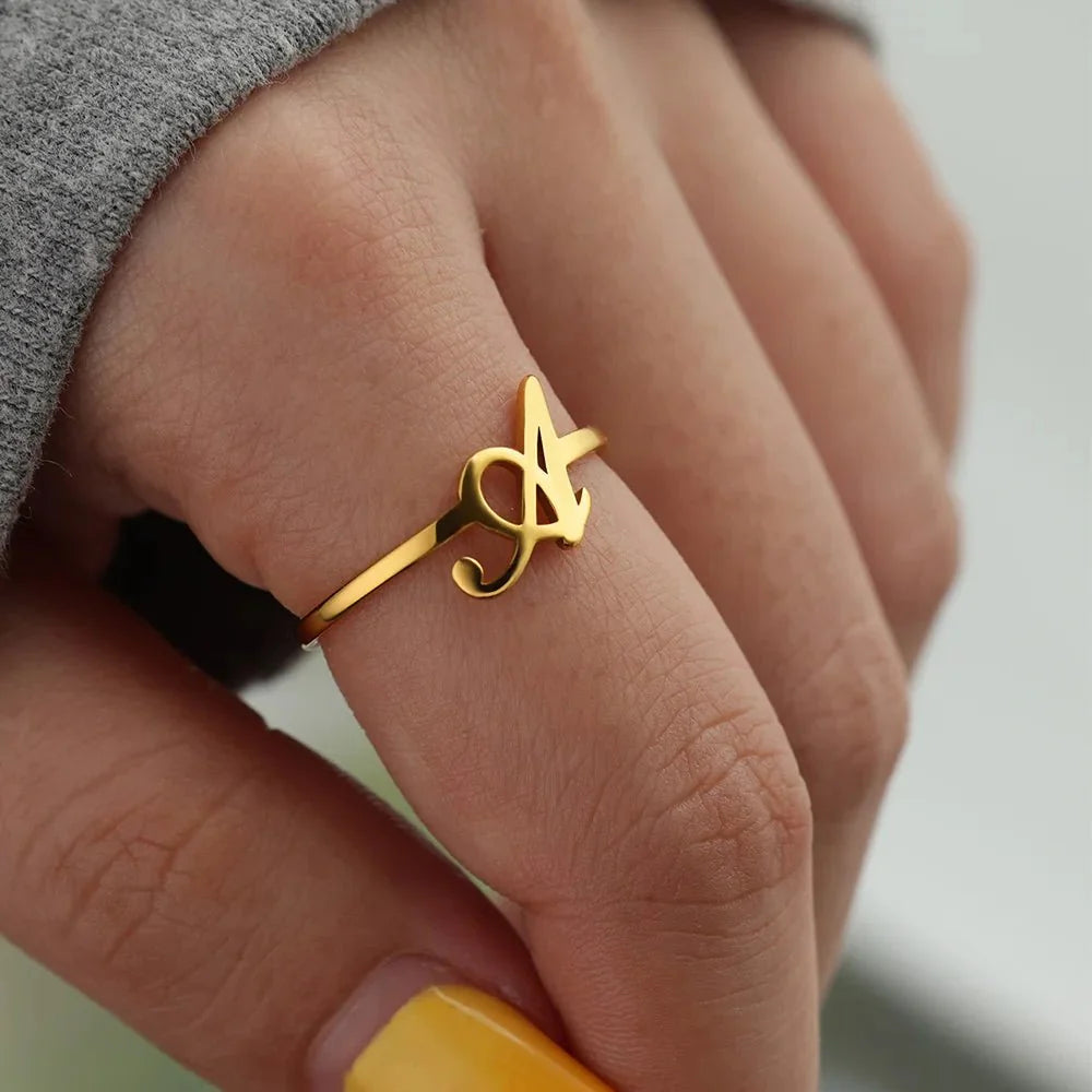 Dainty Adjustable Classy Letter Initial Rings