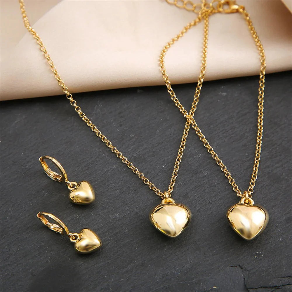 Dainty Balloon Heart Necklace, Bracelet, and Earring Set
