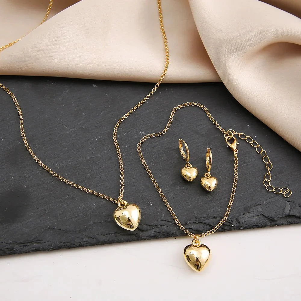 Dainty Balloon Heart Necklace, Bracelet, and Earring Set