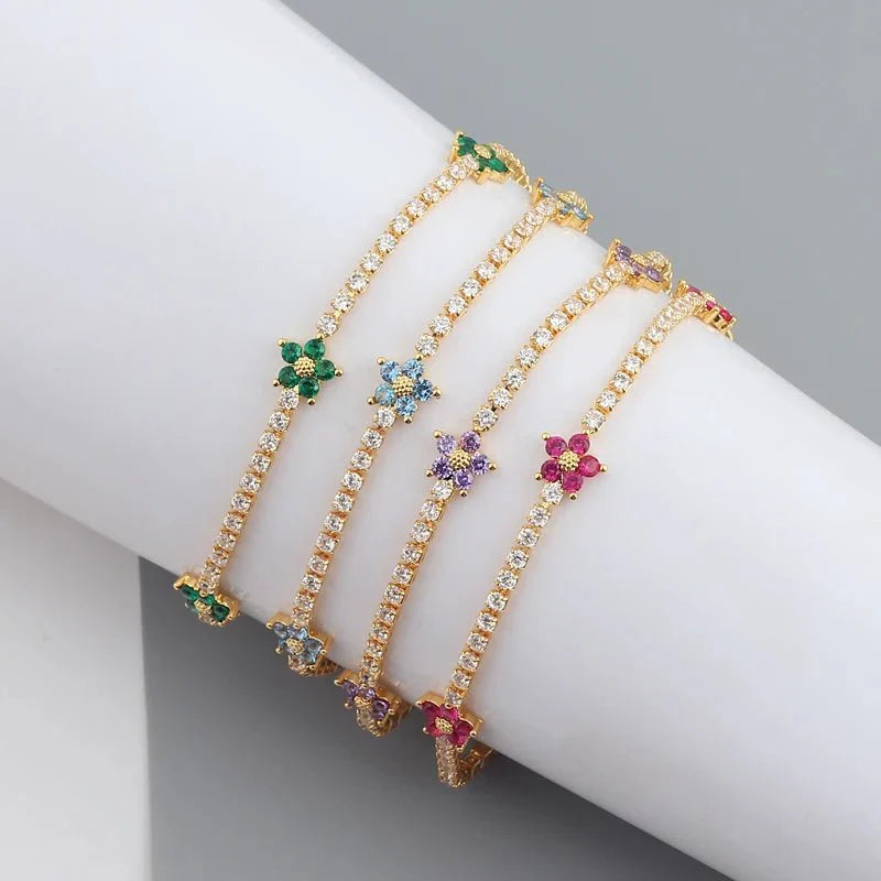 Dainty Diamond Floral Bracelets and Earrings
