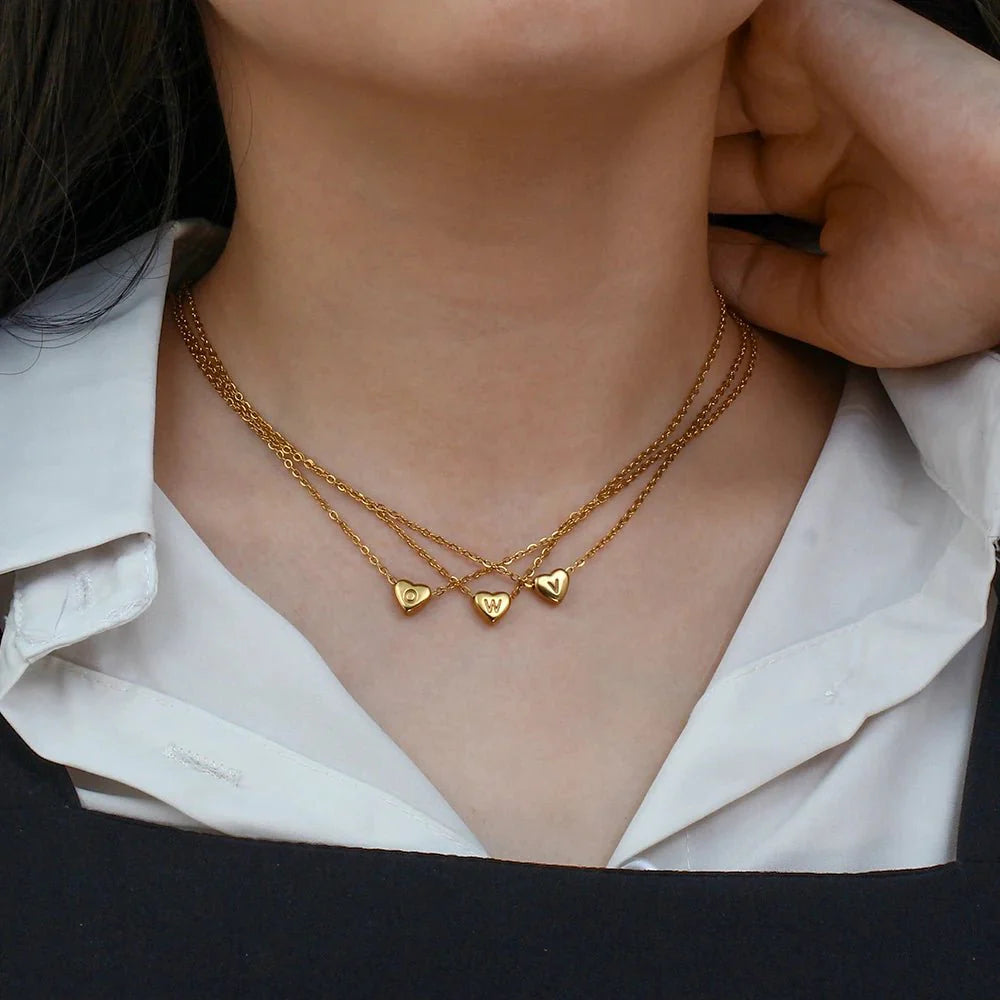 Dainty Minimal Heart Initial Letter Necklace