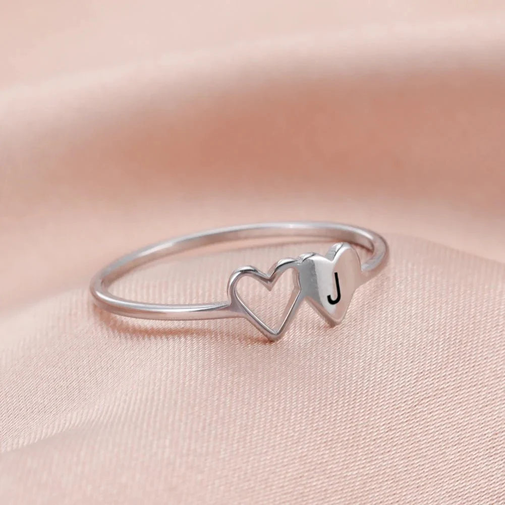 Dual Heart Letter Initial Ring