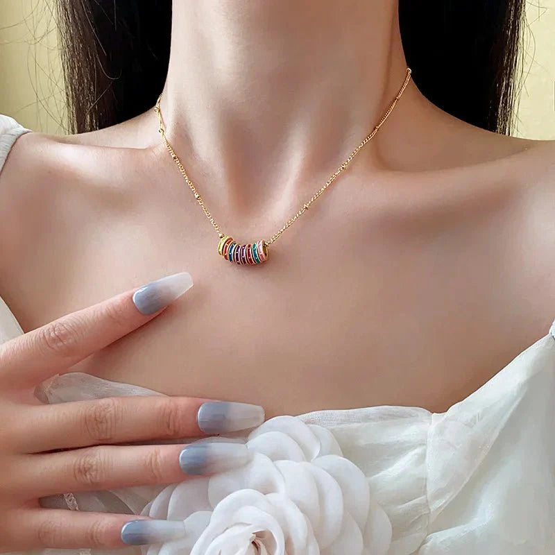 Gold Accented Colorful Circles Necklace and Earrings