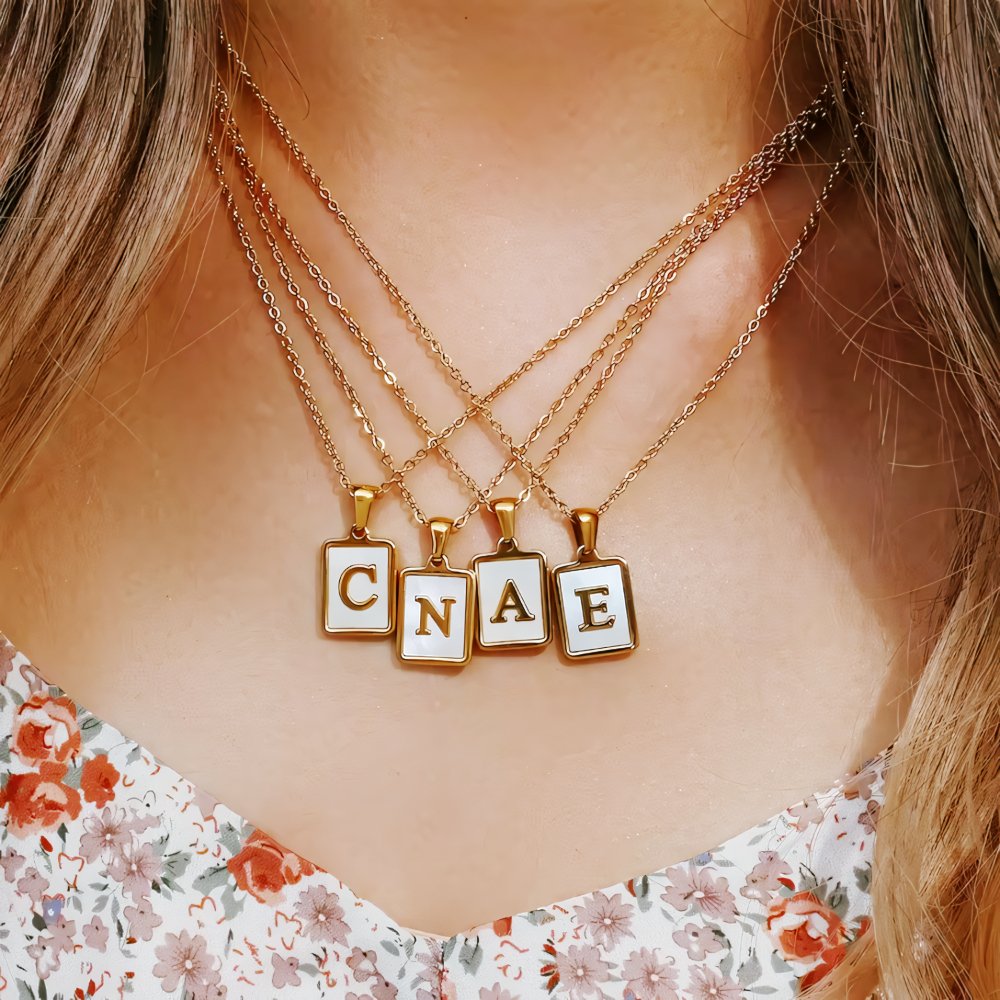 Minimal Accented Pearl Letter Initial Necklace