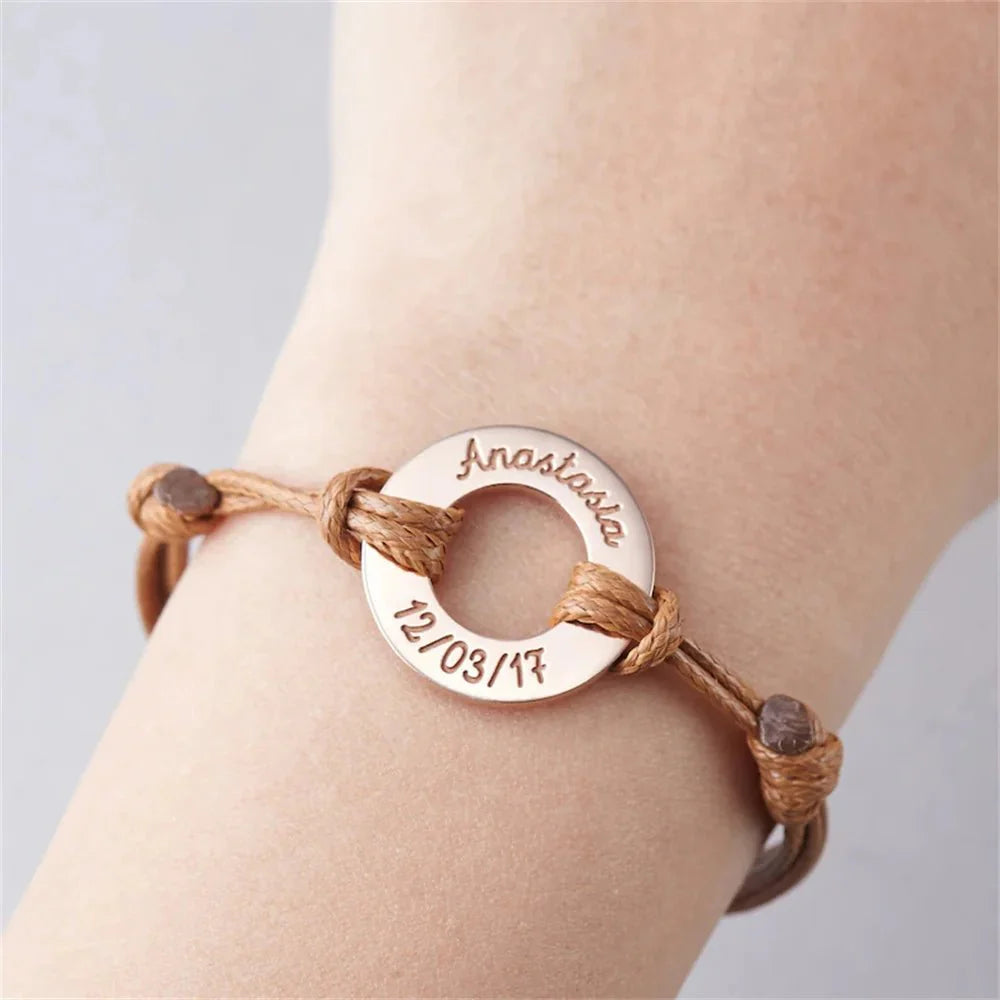 Personalized Name Disc Rope Bracelet