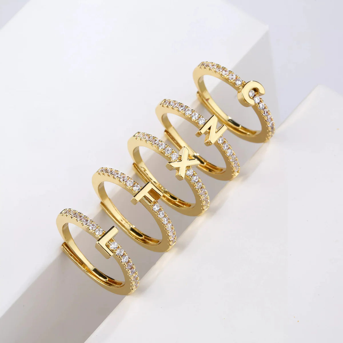 Radiant Adjustable Letter Initial Rings