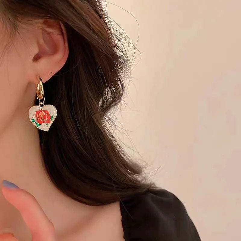 Romantic Flowing Heart Rose Earrings