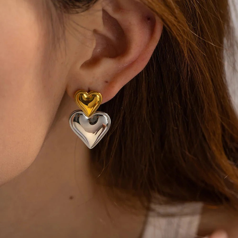 Two Tone Accented Heart Earrings