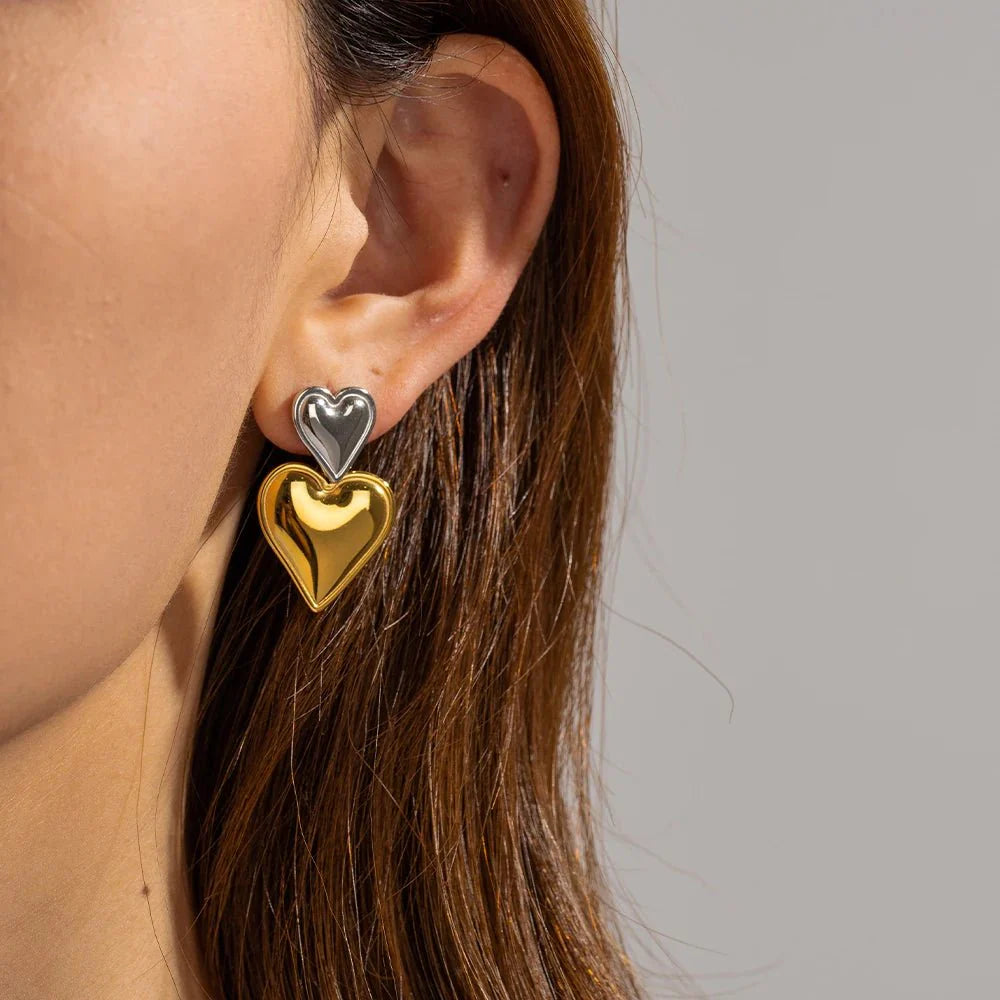 Two Tone Accented Heart Earrings